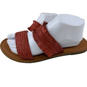 Universal Thread Luciana Woven Slide Sandals Orange fringed Women's Size 10 EUC